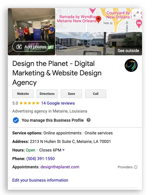 our google my business listing while it is in edit mode